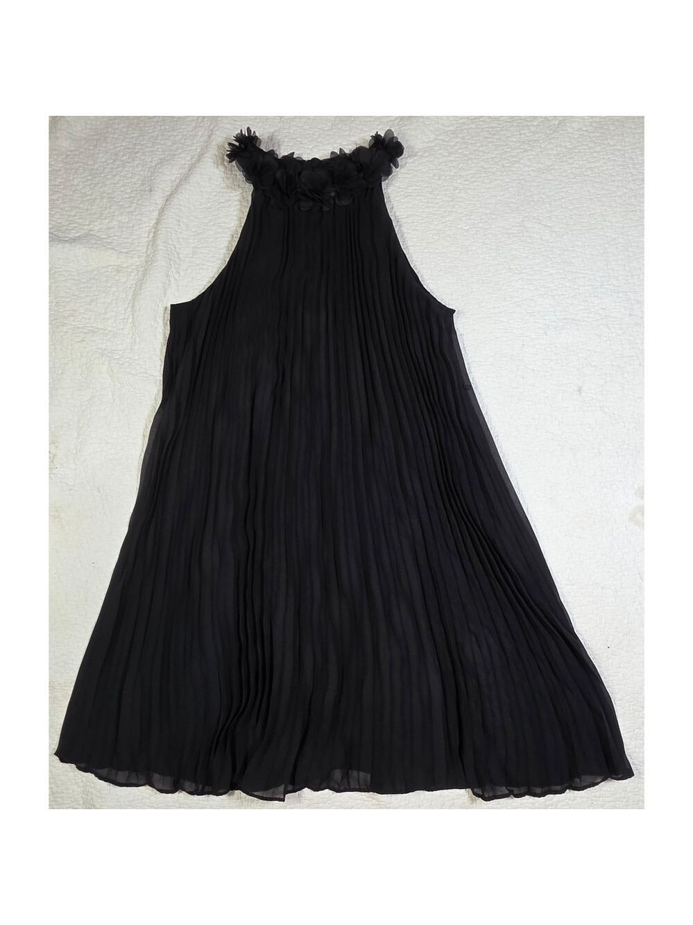 Nicole Miller New York Pleated Black Halter Trapeze Dress